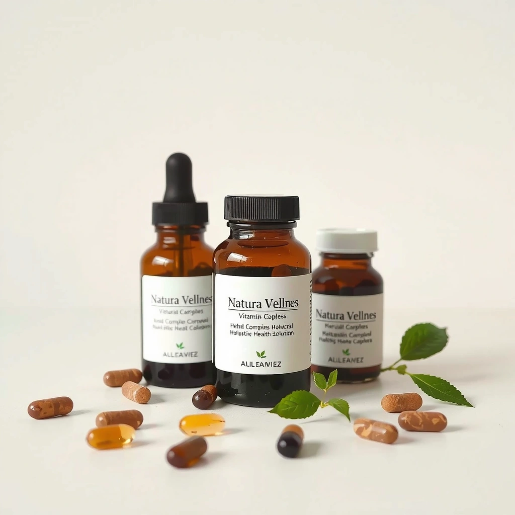 Natural wellness products including herbal supplements, vitamins and holistic health solutions